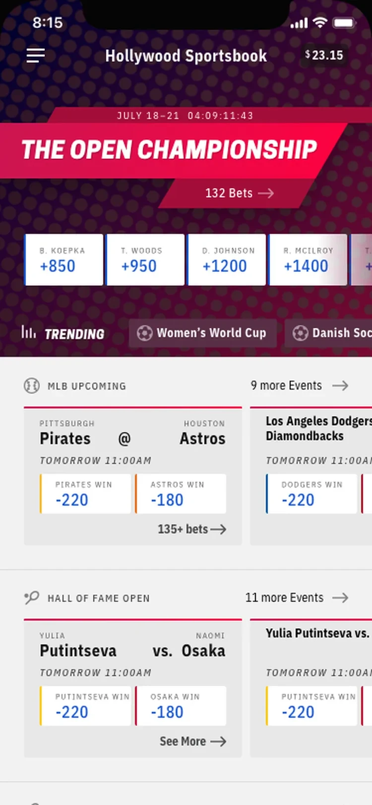Agency home screen, pink Hollywood Sportsbook look