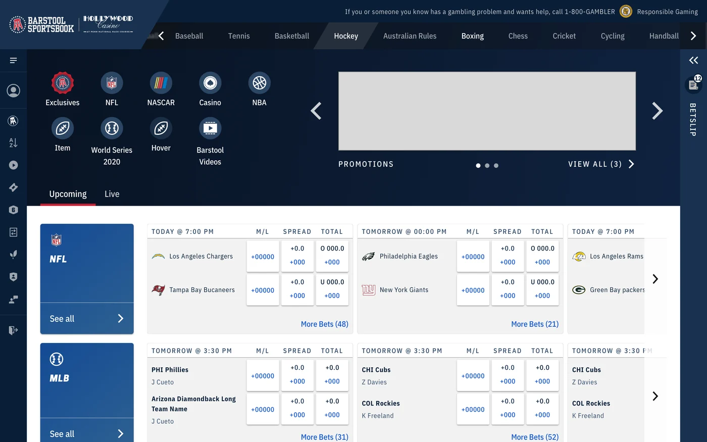 Shipped Barstool Sportsbook home page on web