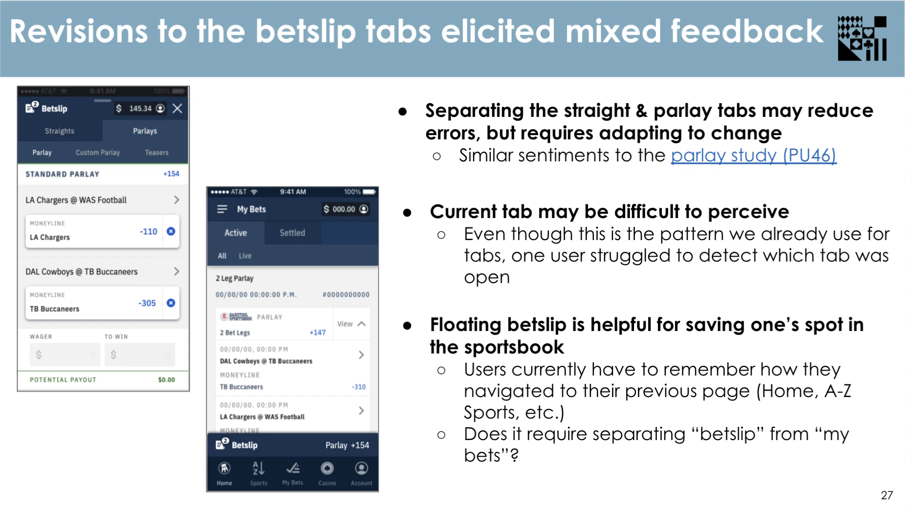 Revisions to the bet slip tabs elicited mixed feedback