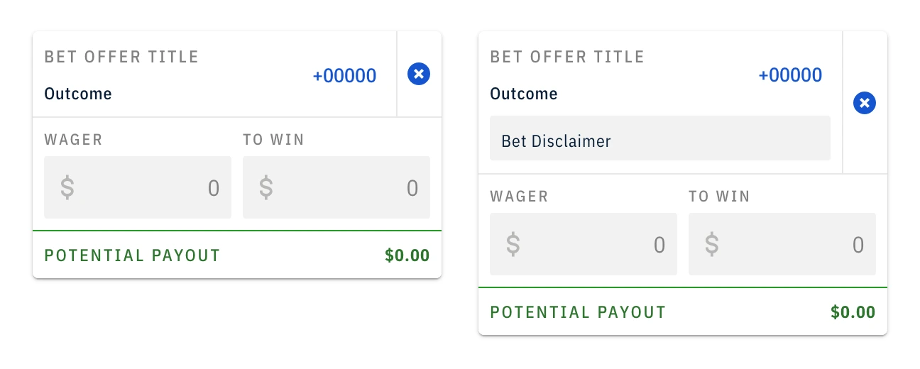 Wager box improvement: standard bets and disclaimer