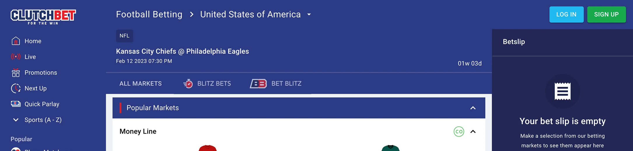 Blitz Bets shown in the Clutch Bet live markets tab