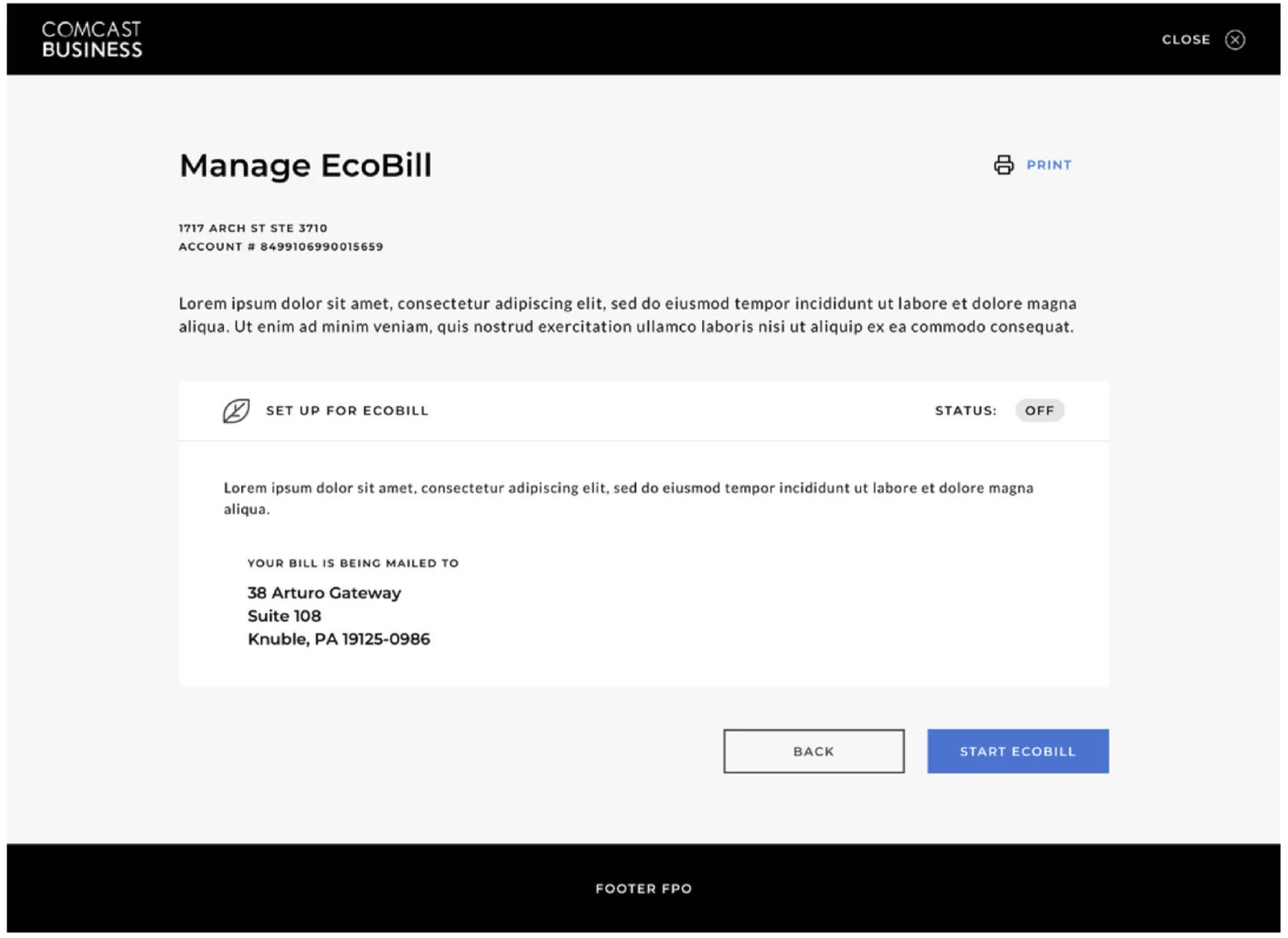After: the redesigned Manage EcoBill page