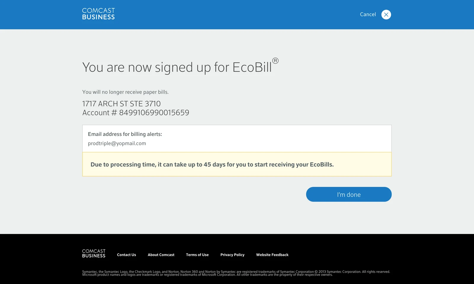Old separate EcoBill confirmation page