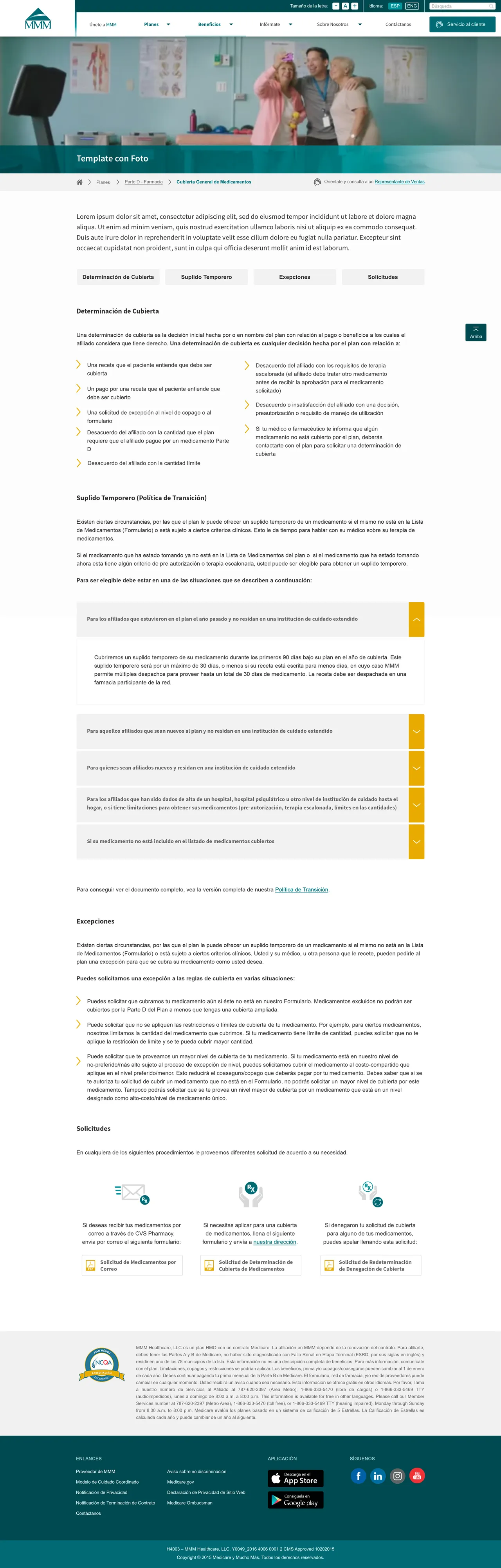Full content page template showing every editable module