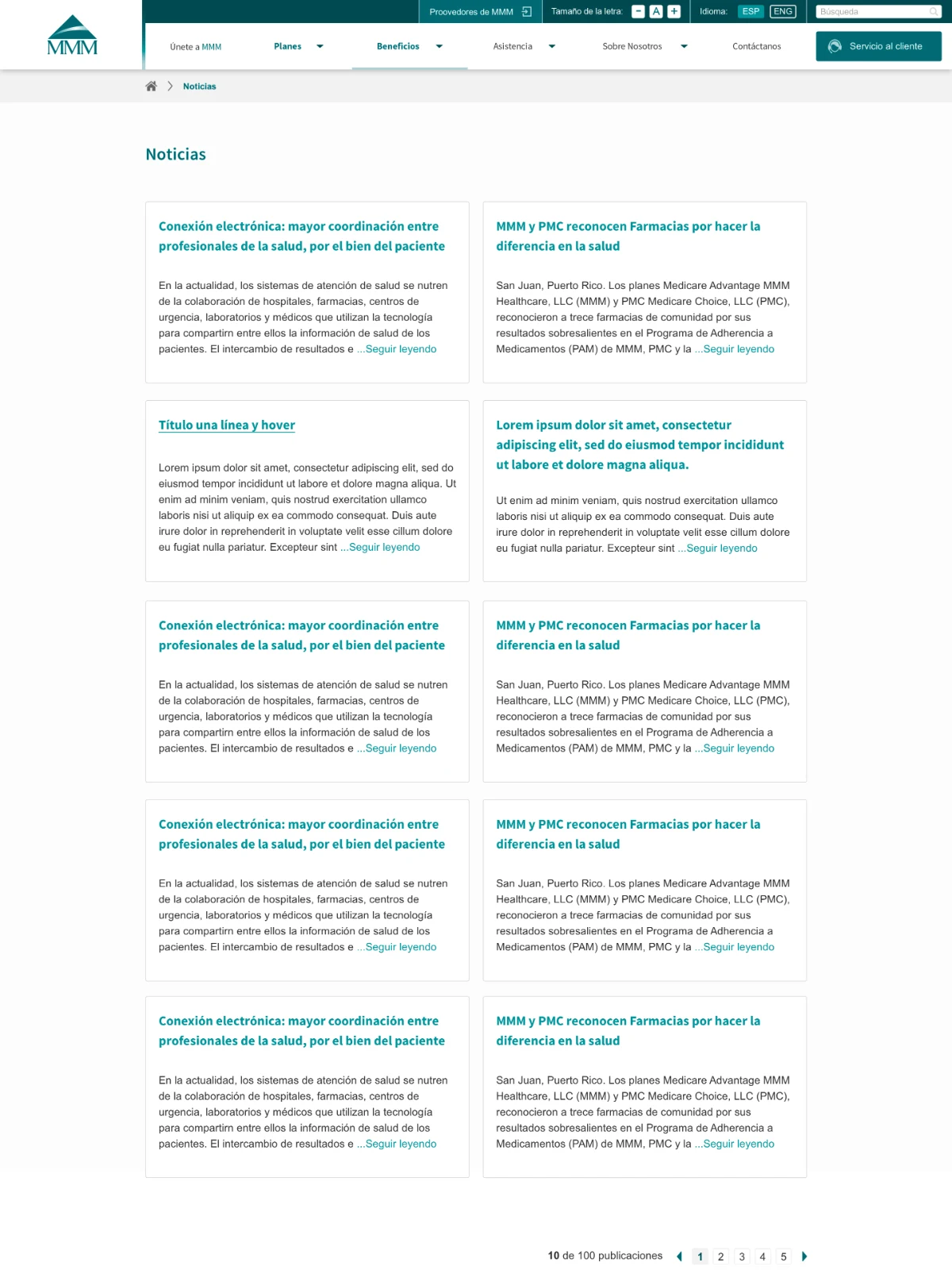 News listing page