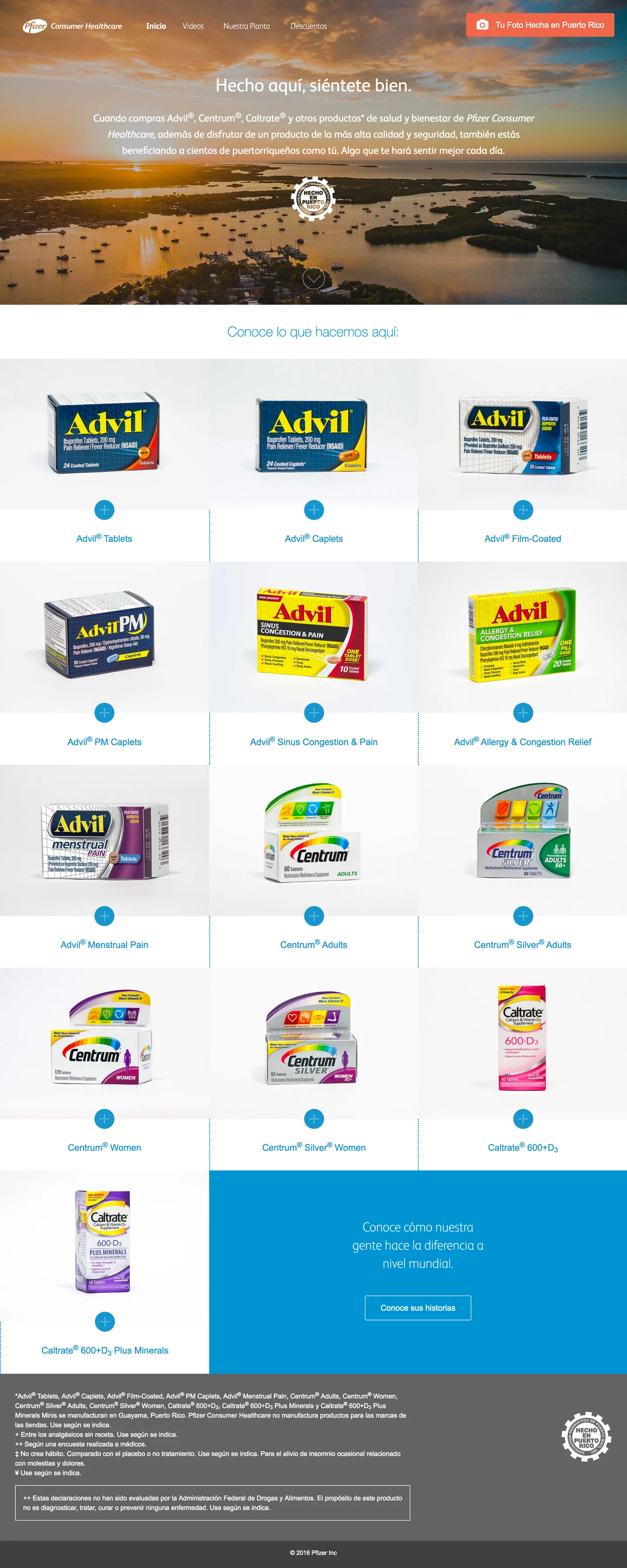 Full landing page: hero, product gallery, call to action, and footer
